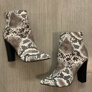 Snake Skin Chunky Heel Bootie